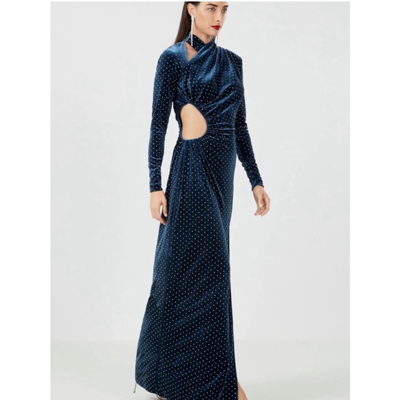 bcbg blue velvet dress Long Sleeve Halter Velvet Gown Black / 2